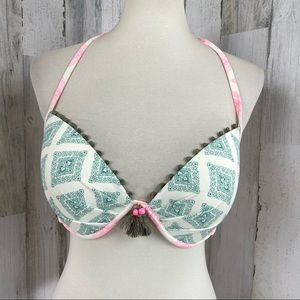 Victoria’s Secret Women’s Green Print Molded String Bikini Swimsuit Top Sz 34DD